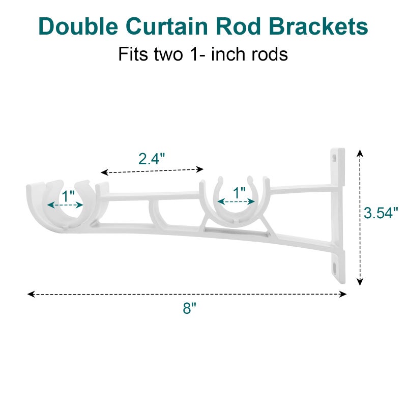 Gudui حاملات قضبان الستائر المزدوجة - 3 عبوات، حوامل قضبان ستائر ثقيلة، دعم لحامل قضبان بقطر 1 إنش، أبيض - Image 2